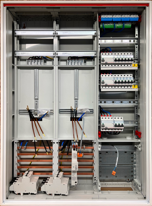 Typ 7 | ABB Striebel & John Zählerschrank verdrahtet | SLS | ÜSS | 3x FI | 12x B16A | 1x B16A 3 P.